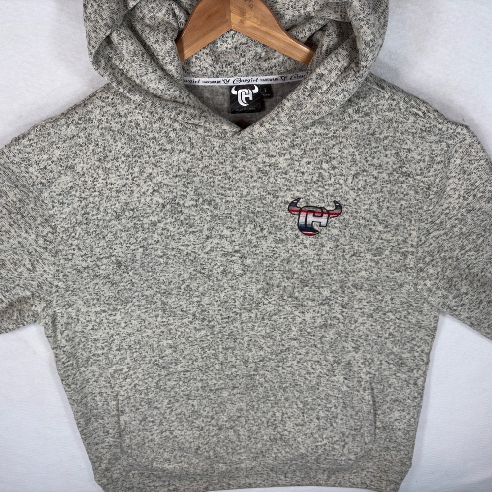 Cowgirl Hardware Grey Marl Knit Serape Bull Logo Fleece Hoodie Large